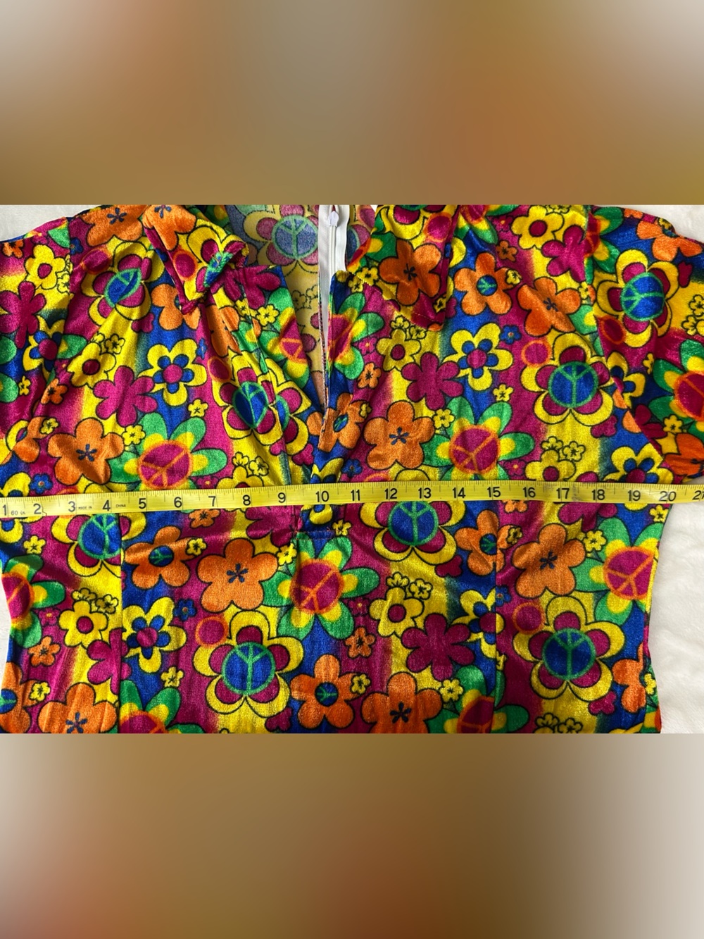 Flower Power Retro Floral Mini Dress Yellow Orange Pink Hippie Costume Sz 12-14 - Picture 7 of 10